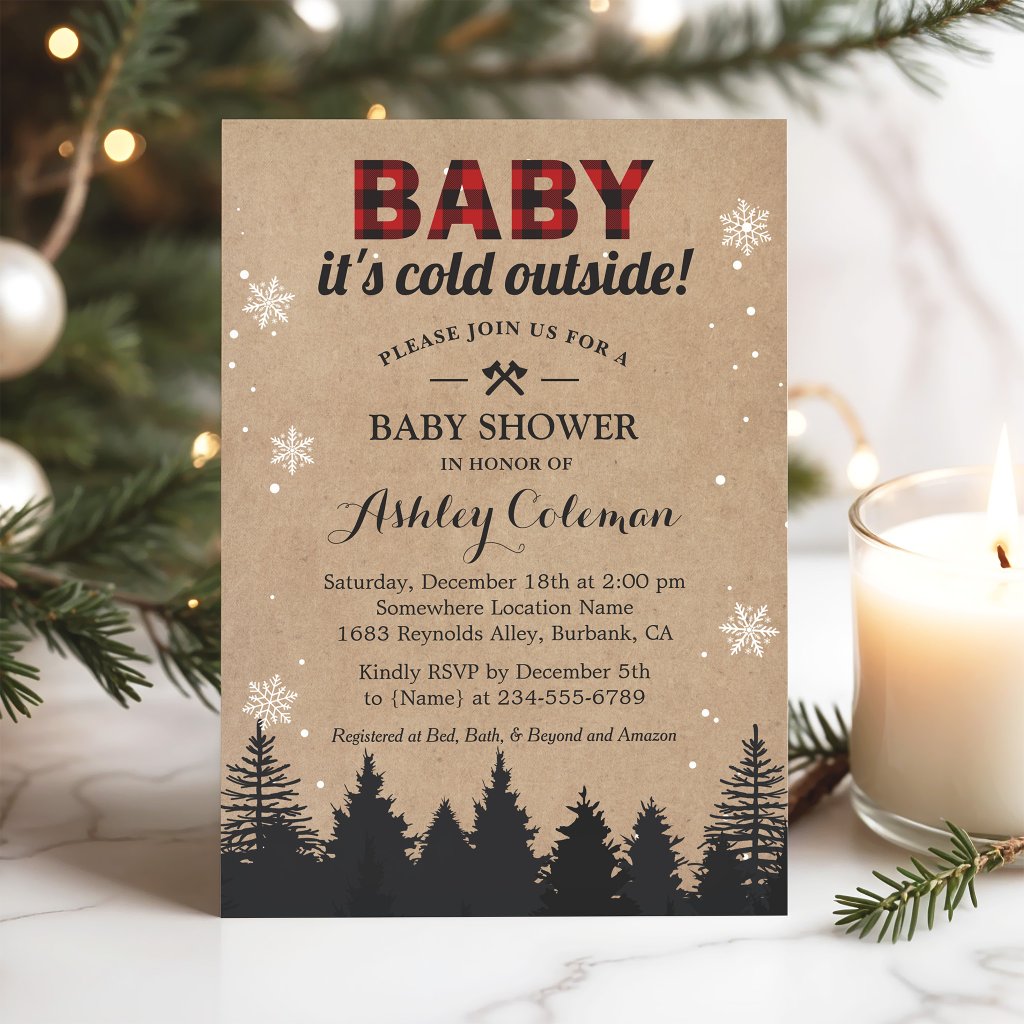 Baby Its Cold Outside Lumberjack Plaid Baby Shower Invitation
