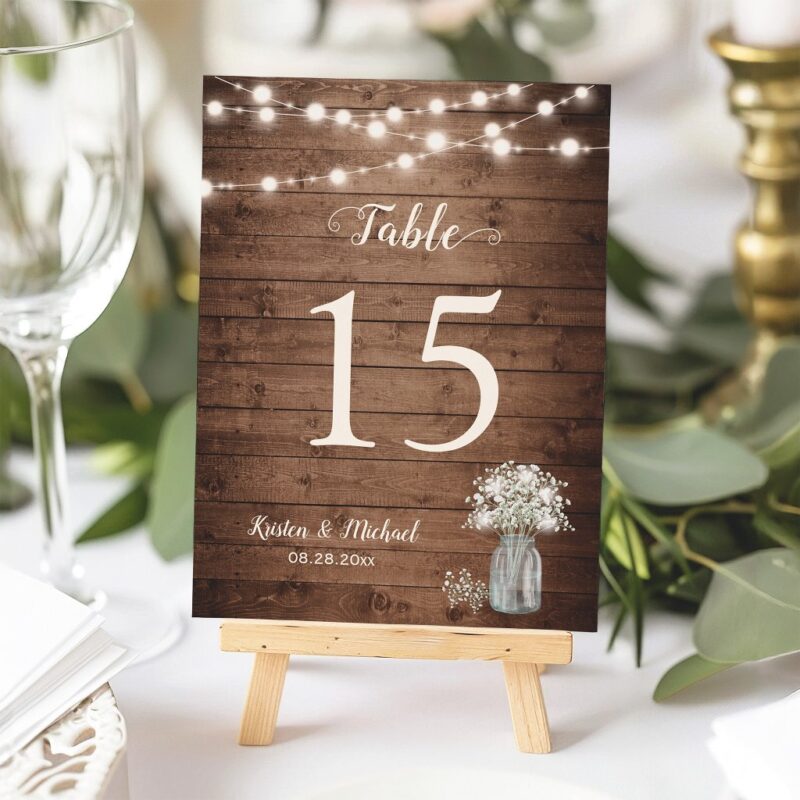 Baby's Breath String Lights Wedding Table Number