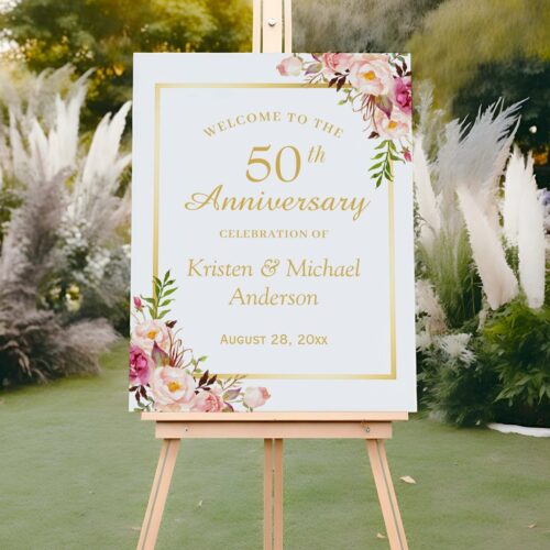 Blush floral gold frame wedding anniversary foam board r vs7wk2 1024