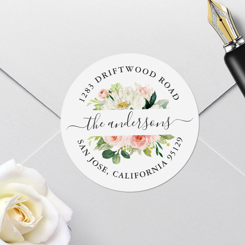 Blush Pink Floral Return Address Envelope Seal