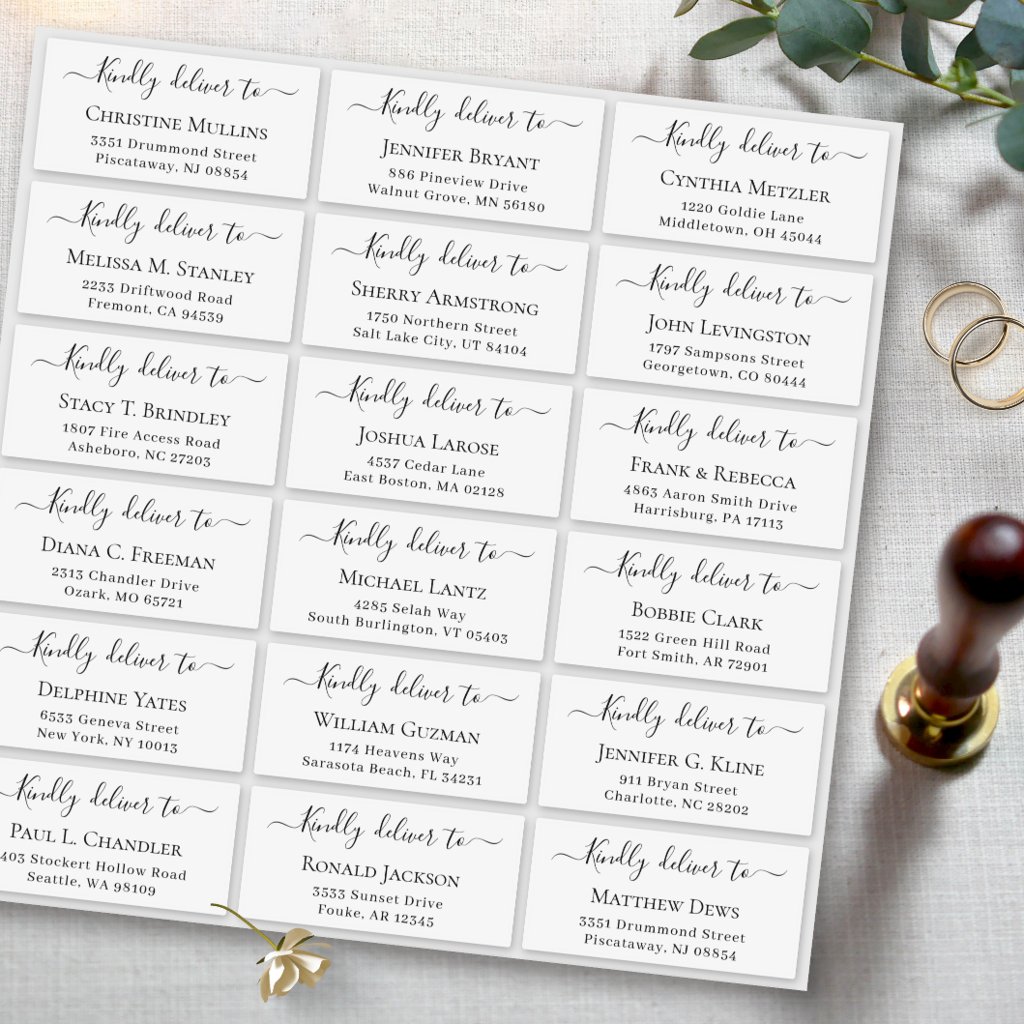 Deliver to Script Large Wedding Guest Address Sticker