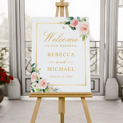 Elegant chic blush floral gold frame wedding foam board r vs705a 1024