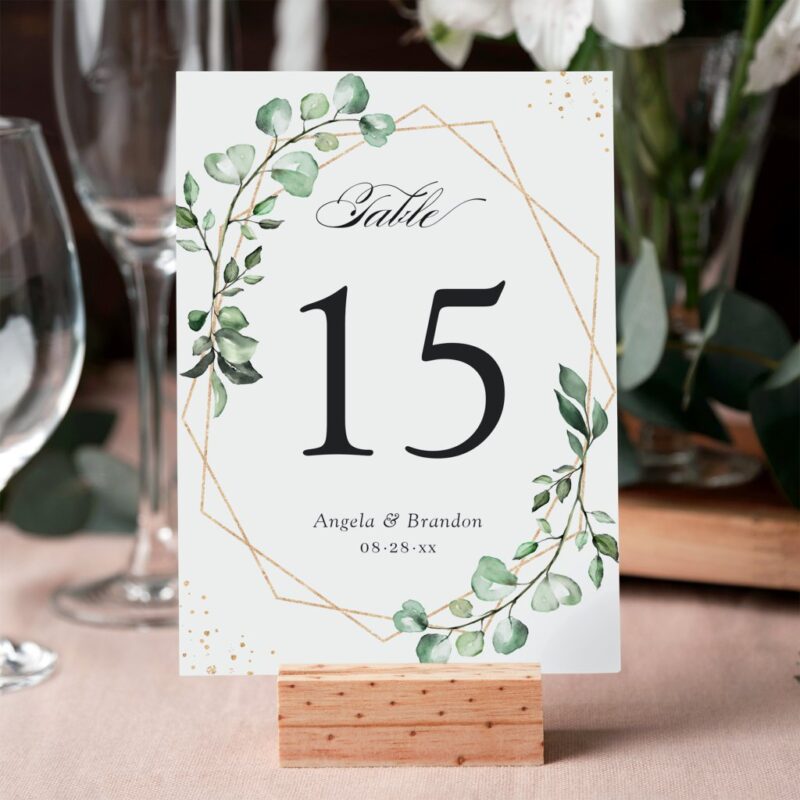 Eucalyptus Leaves Geometric Wedding Table Number