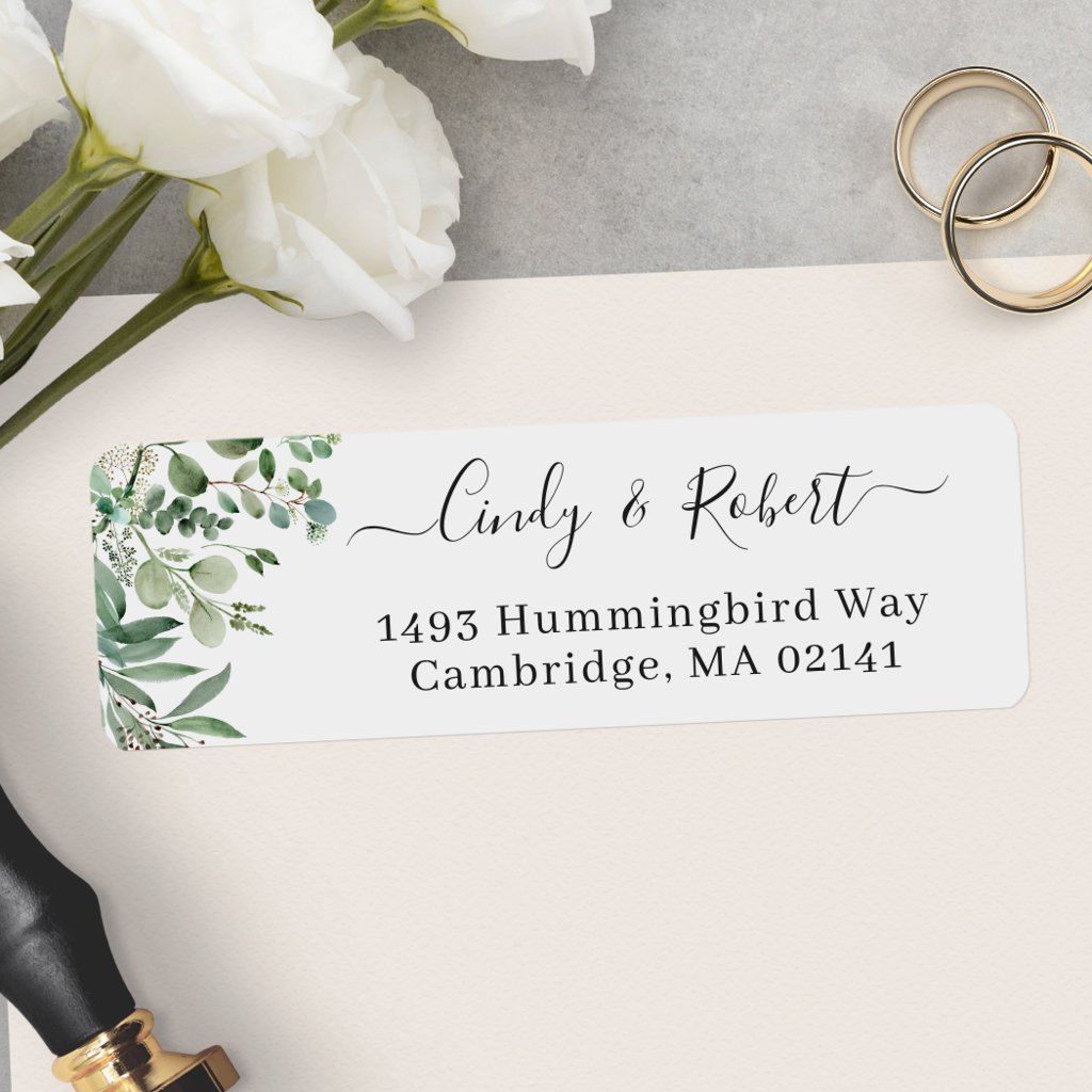 Greenery Eucalyptus Foliage Script Return Address Label