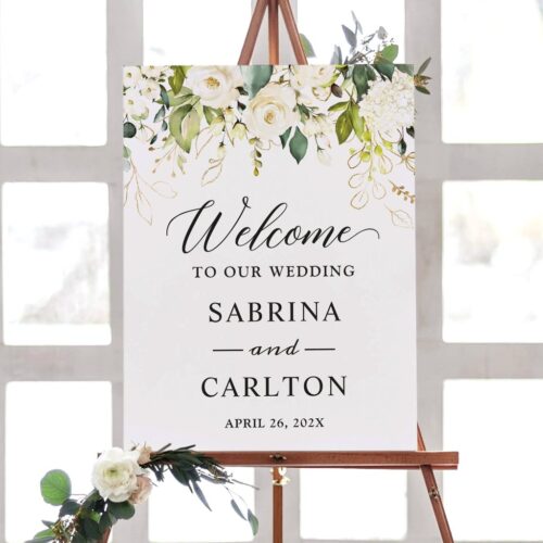 Greenery white floral elegant wedding sign foam r vs4c89 1024