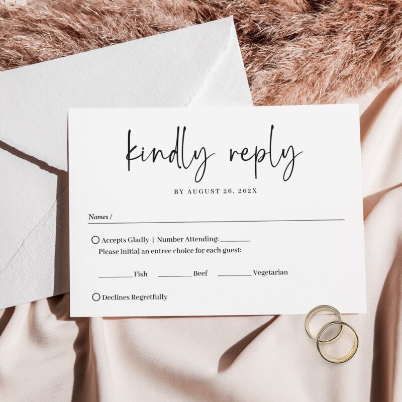 Modern Minimalist Handwritten Script Wedding RSVP Card