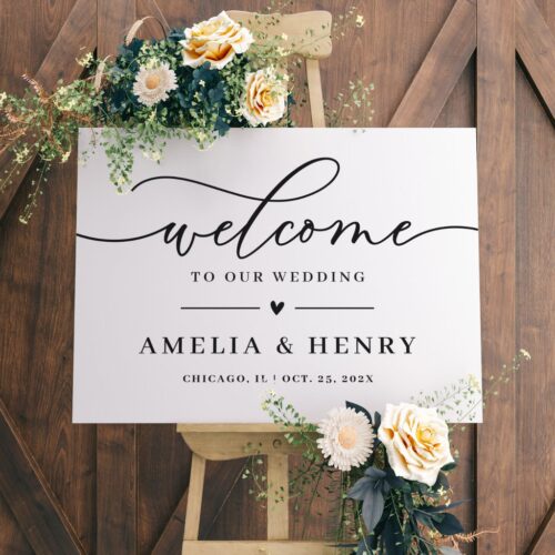 Modern simply elegant wedding welcome sign canvas r v45xyp 1024