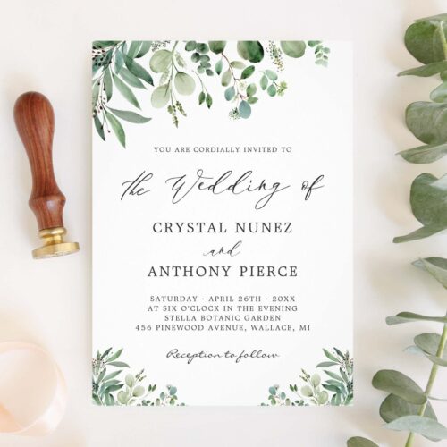 Romantic eucalyptus themed garden wedding invitation r vsatkm 1024