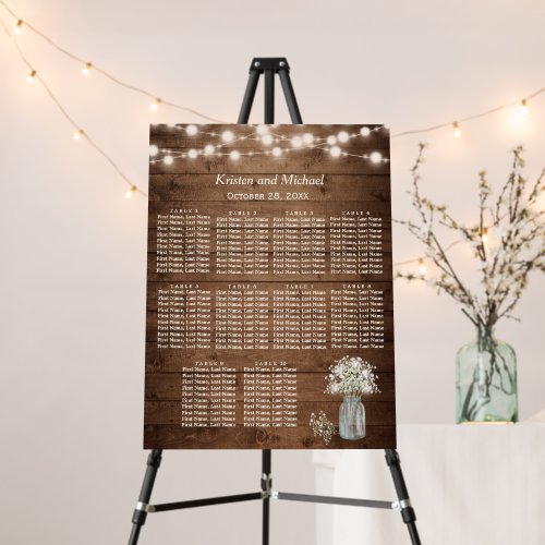 Rustic Baby's Breath Wedding Seating Chart Foam Board