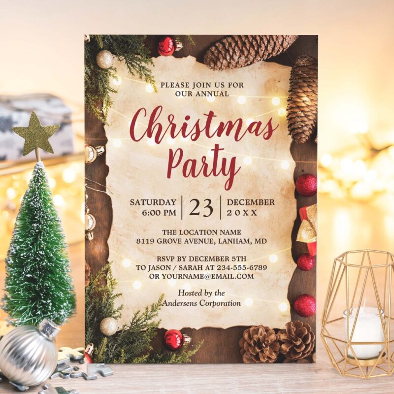 Rustic Christmas Atmosphere Lights Holiday Party Invitation