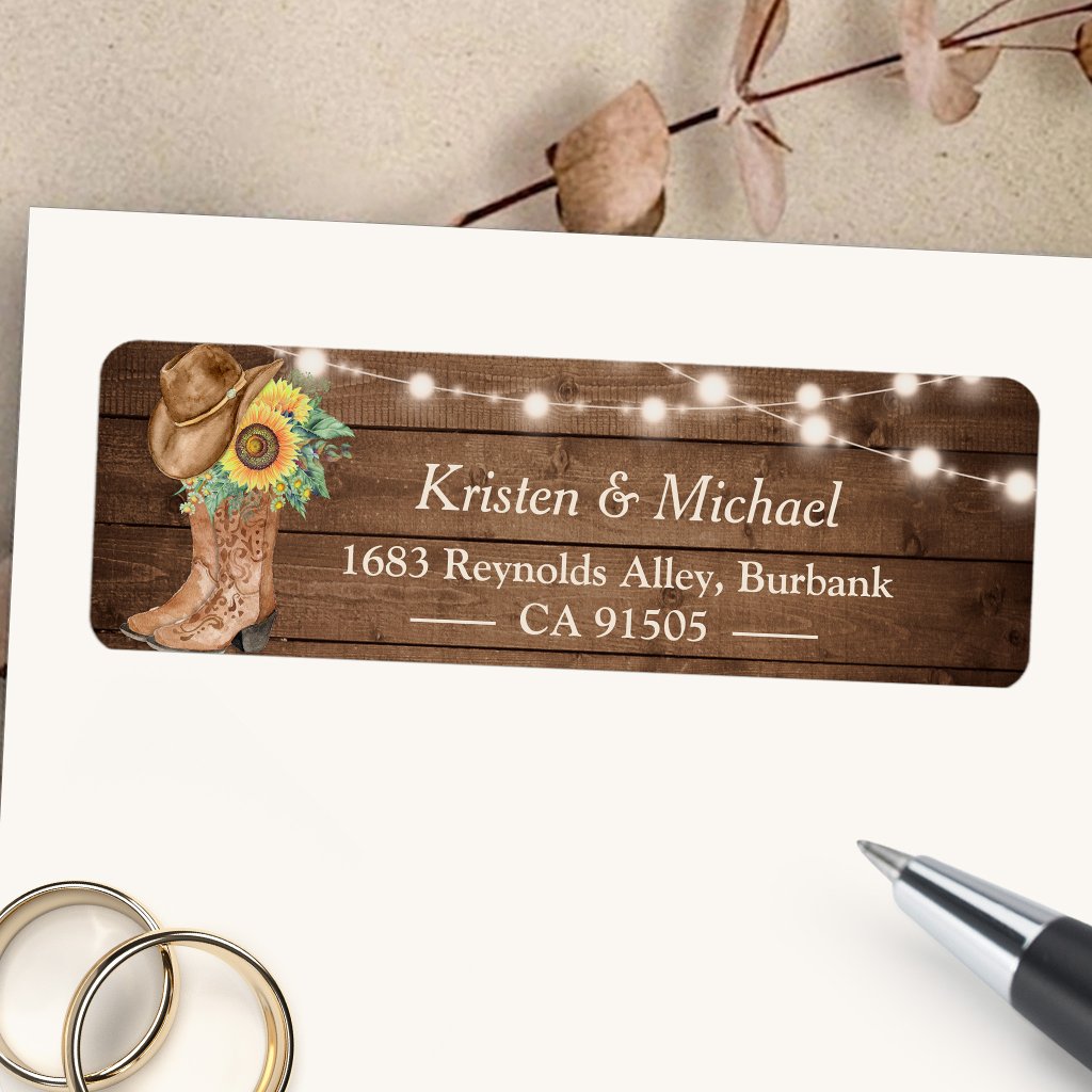 Rustic Country Sunflowers Boots String Lights Label