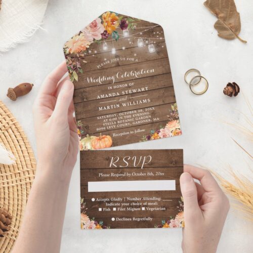 Rustic floral autumn pumpkin string lights wedding all in one invitation r vsay02 1024