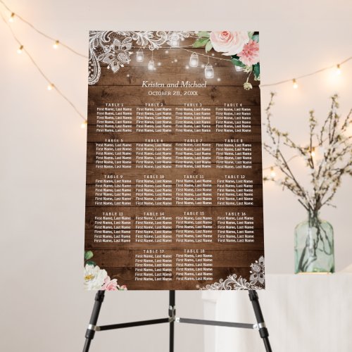 Rustic Floral String Lights Wedding Seating Chart Foam Board