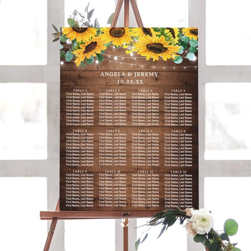 Rustic Sunflower Lights Wedding Seating Chart
