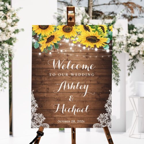Rustic sunflower string lights lace wedding sign r vs3lpq 1024