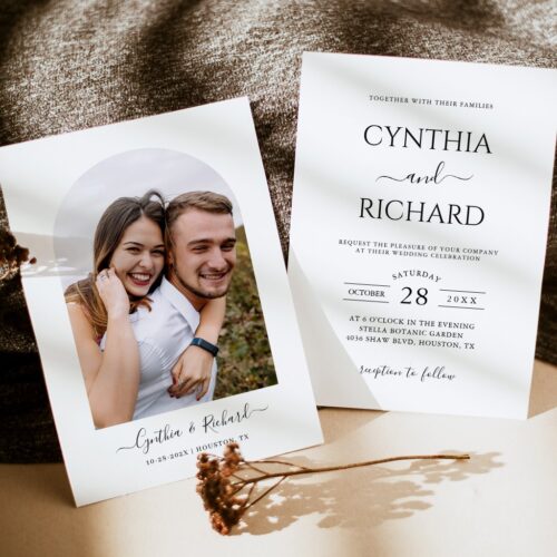 Simply elegant with photo on the back wedding invitation r vsaybj 1024