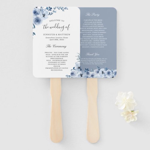 Trendy Dusty Blue Bohemian Floral Wedding Program Hand Fan