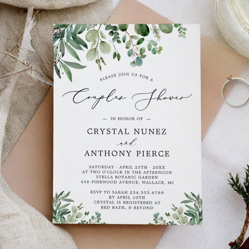 Wedding Couples Shower Greenery Eucalyptus Leaves Invitation