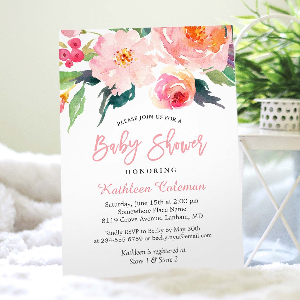 Whimsical Watercolor Floral Modern Bridal Shower Invitation