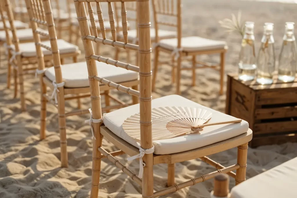 Beach wedding decor shade and comfort for guests