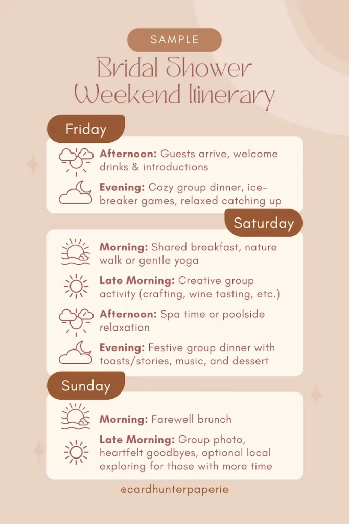 Sample Bridal Shower Weekend Itinerary