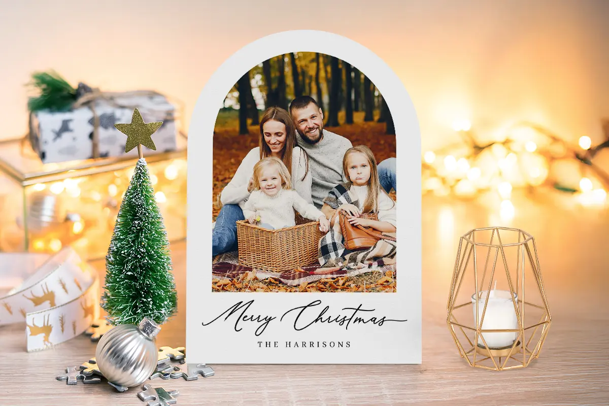 Modern arch photo Christmas greeting holiday photo card